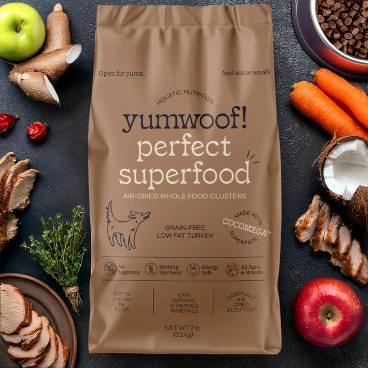 Yumwoof Perfect Superfood Dog Food – Low Fat Turkey Flavor, 3.2kg Bag