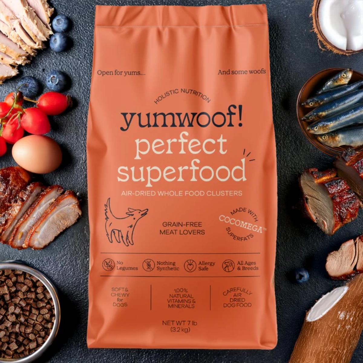 Perfect Superfood Hypoallergenic Air-Dried Dog Food by Yumwoof – grain-free, high protein, healthy diet for dogs