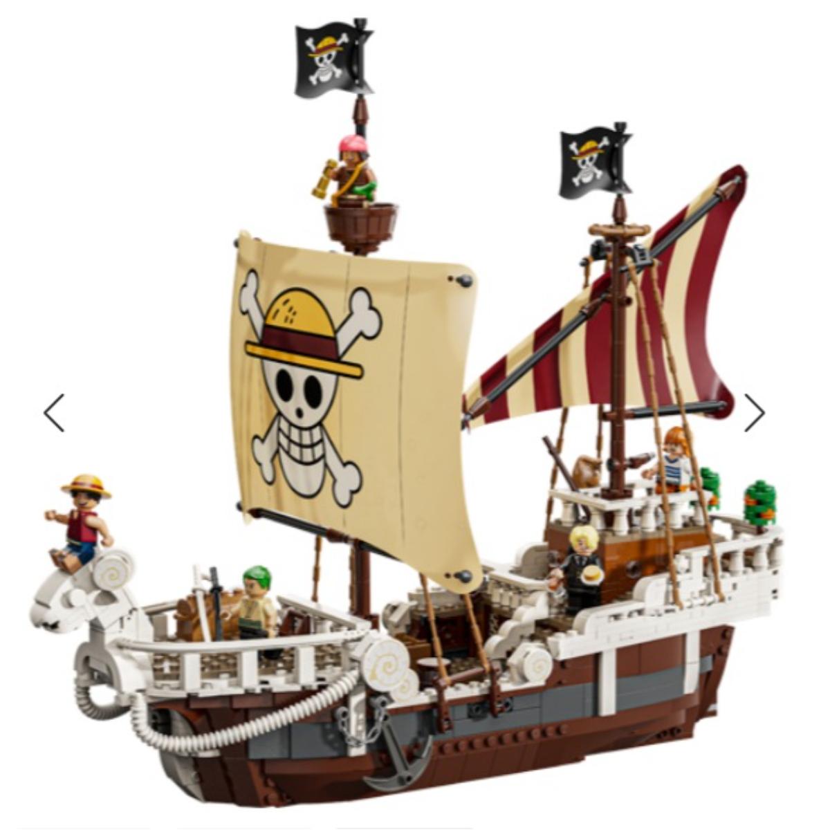 Assembled LEGO Going Merry ship model front view